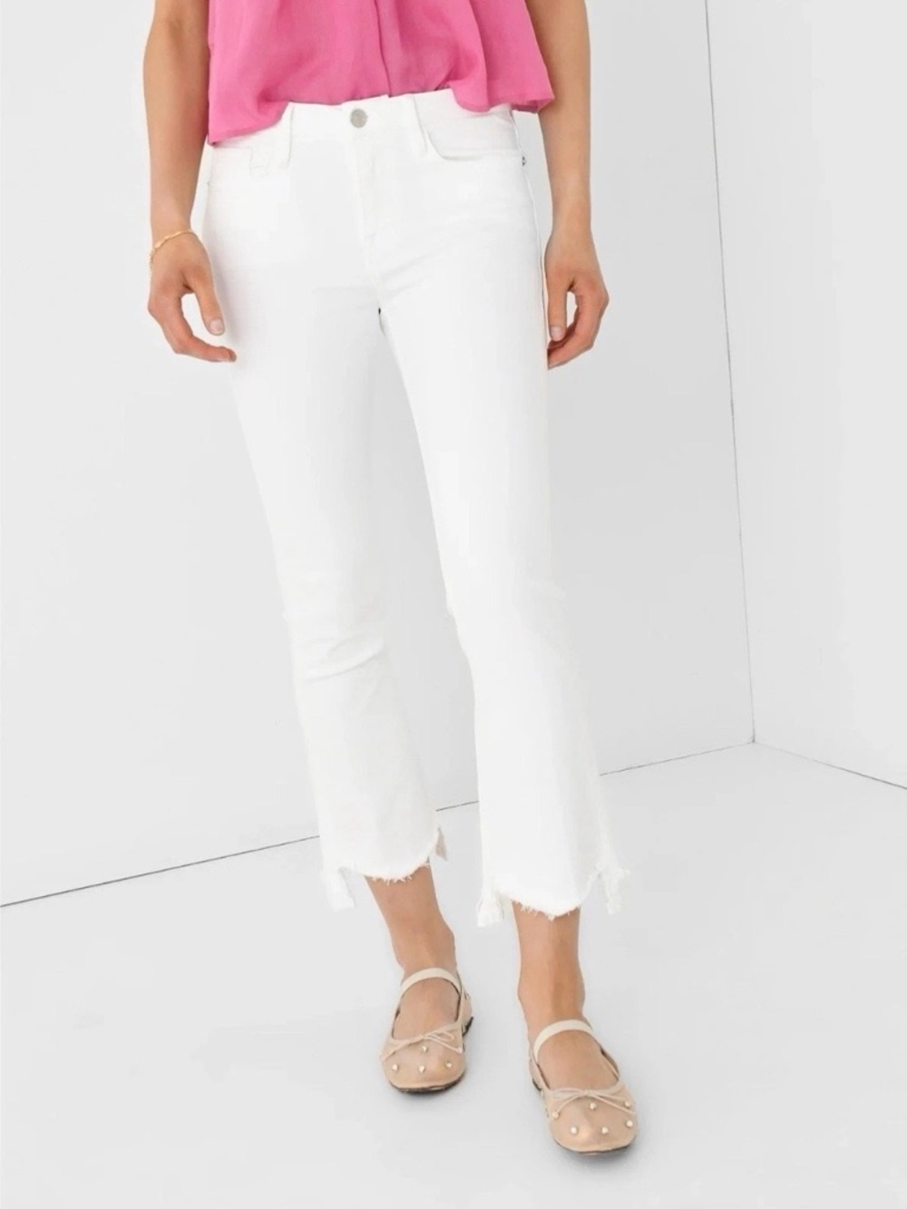 Frame Denim Le Crop Mini Boot Stiletto Frayed Hem Blanc White Jeans